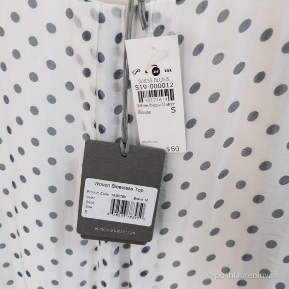 Plum Silk-Blend Sleeveless Top  *NWT* – White / Navy / Polka Dot – US S - Picture 3 of 14